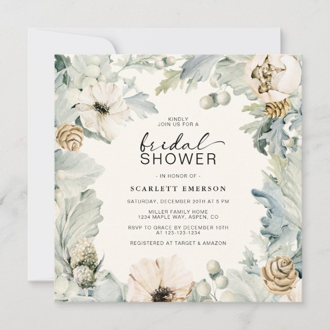Invitation Élégante douche de mariée florale (Devant)