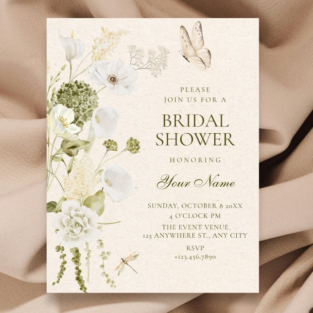 Invitation Élégante douche de mariée florale (Créateur téléchargé)