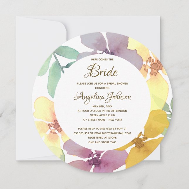 Invitation Élégante douche de mariée florale aquarelle (Devant)