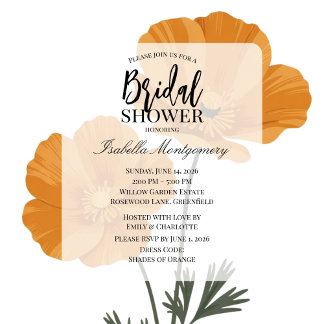 Invitation Elégante douche de mariée florale au pavot orange