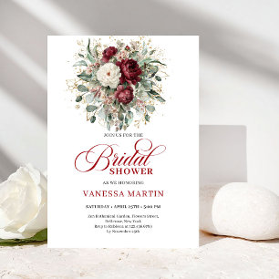 Invitation Élégante douche de mariée florale boho bordeaux et