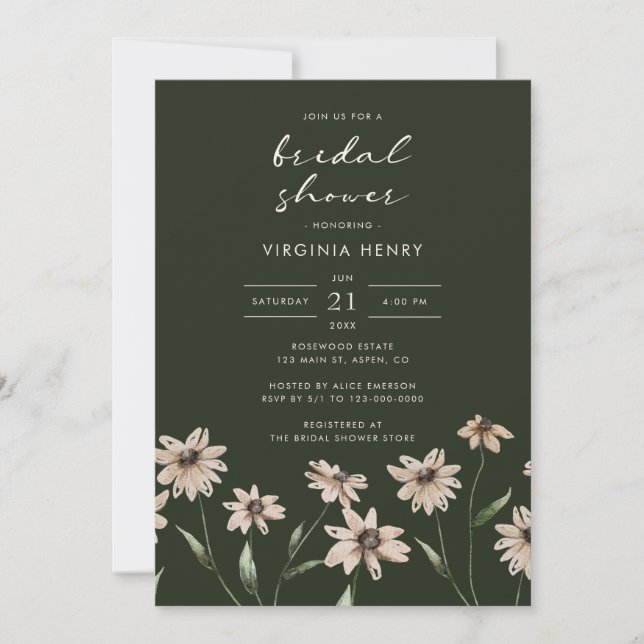 Invitation Élégante douche de mariée florale verte (Devant)