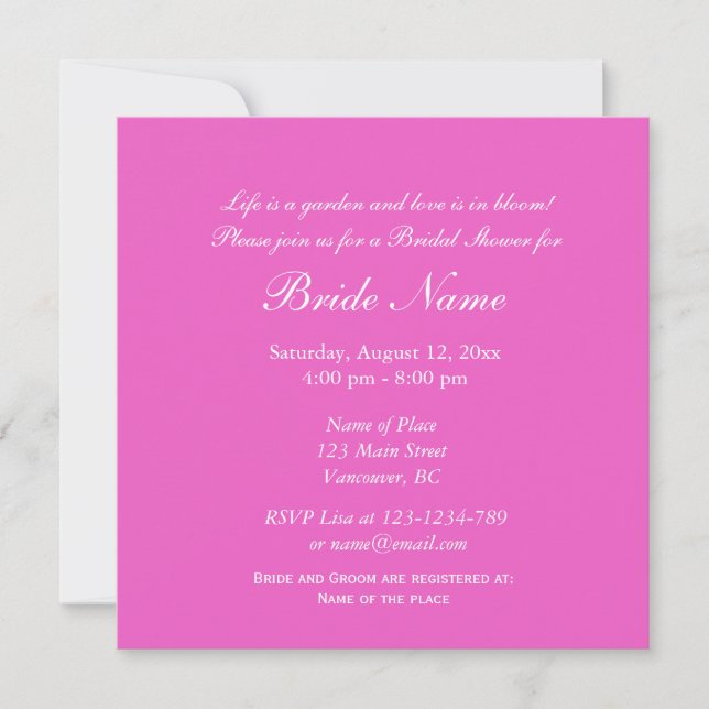 Invitation Elégante douche nuptiale fleurie rose (Devant)