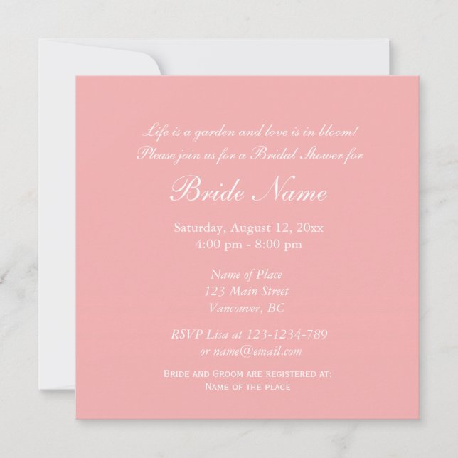 Invitation Elégante douche nuptiale fleurie rose (Devant)