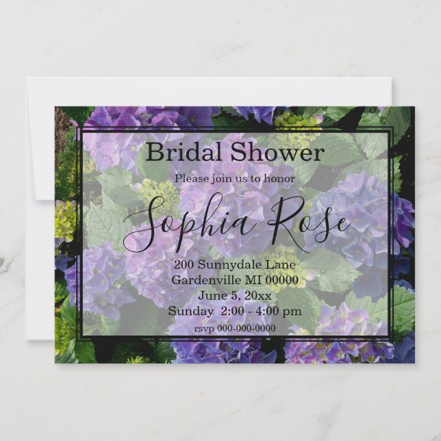 Invitation Elégante douche nuptiale hydrangée rose violet (Devant)