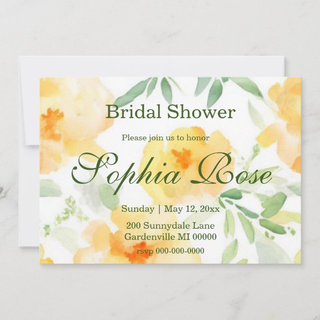 Invitation Elégante douche nuptiale jaune orange (Devant)