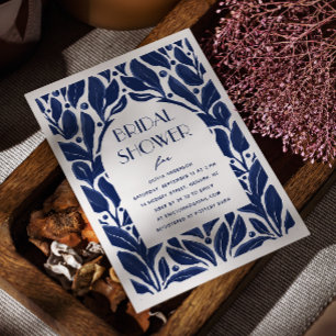 Invitation Elégante douche nuptiale marine moderne bleu flora