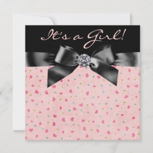 Invitation Elégante Douche pour petite fille aux Coeurs noirs