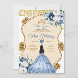 Invitation Elégante Dusty Bleue Mexicaine Princesse Quinceañe