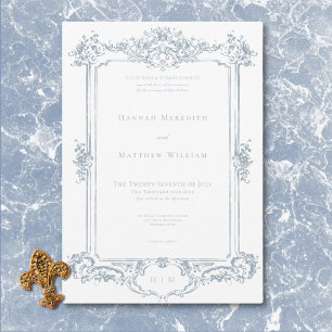 Invitation Elégante Dusty Blue Chinoiserie Cherub Mariage
