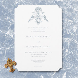 Invitation Elégante Dusty Blue Chinoiserie Cherub Mariage