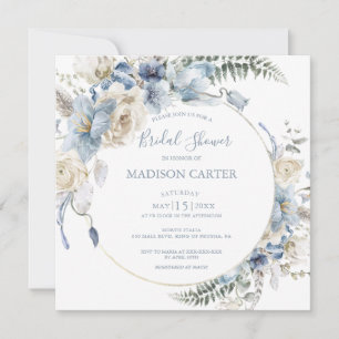 Invitation Elégante Dusty Blue Floral Bridal Shower Invitatio