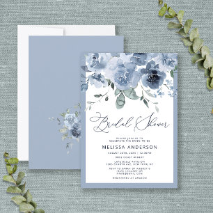 Invitation Elégante Dusty Blue Floral Bridal Shower Invitatio