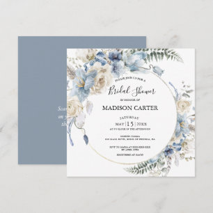 Invitation Elégante Dusty Blue Floral Bridal Shower Invitatio