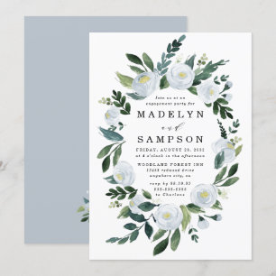 Invitation Elégante Dusty Blue Floral Garden