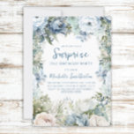 Invitation Elégante Dusty Blue Floral Surprise 21e anniversai<br><div class="desc">Eau bleu foncé florale avec sauge vert feuilles Surprise 21e anniversaire invitation à la fête. Contactez-moi pour obtenir de l'aide sur la personnalisation ou pour demander des produits correspondants.</div>