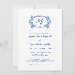 Invitation Elégante Dusty Blue French Crest Engagement Party