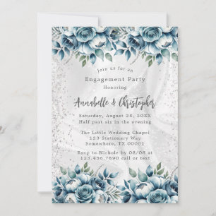 Invitation Elégante Dusty Blue Silver Rose