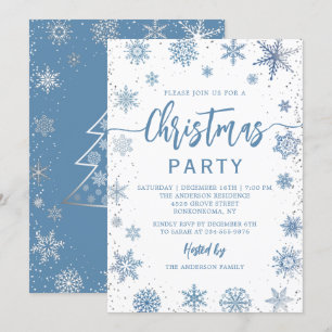 Invitation Élégante Dusty Blue Snowflakes Noël