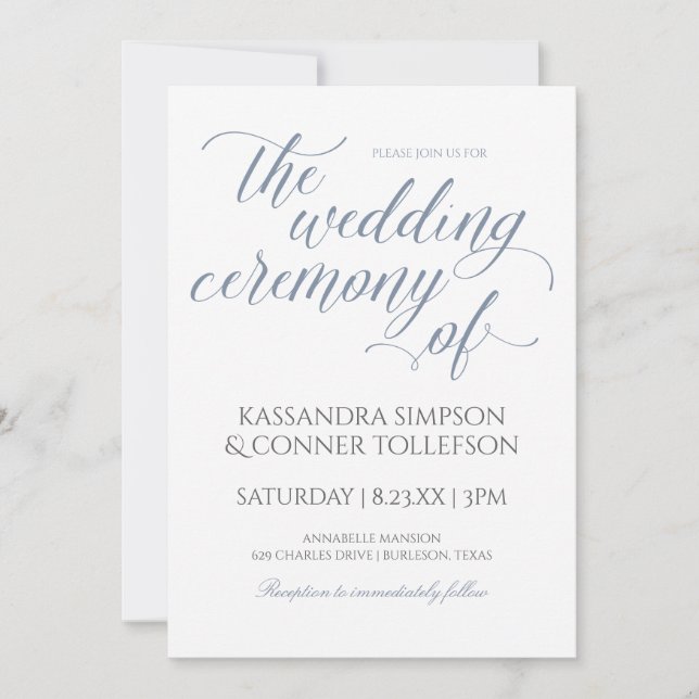 Invitation Elégante Dusty Blue Wedding Invitations-Calligraph (Devant)