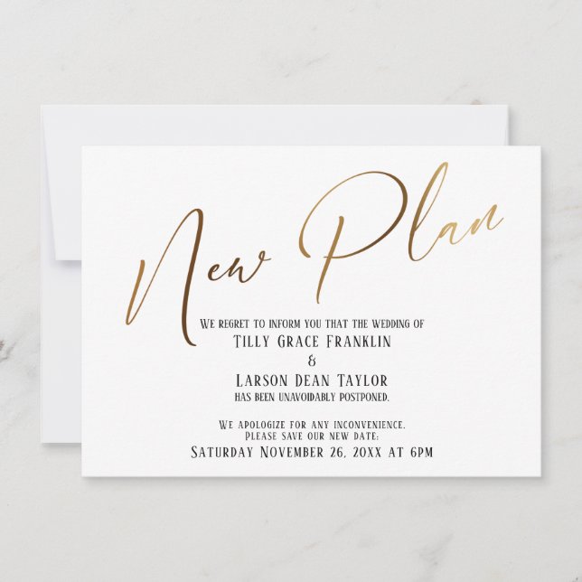 Invitation Élégante écriture manuscrite or Nouveau plan Faire (Devant)