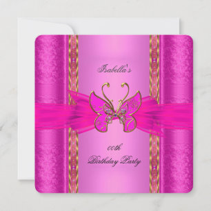 Invitation Élégante Élite Papillon Doré Rose Chaud de Fête