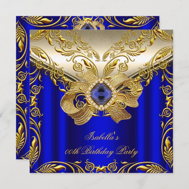 Invitation Elégante Elite Royal Blue Gold fête d'anniversaire (Devant / Derrière)