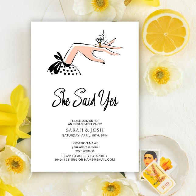 Invitation Élégante Elle A Dit Oui Calligraphie Script Fiança (Créateur téléchargé)