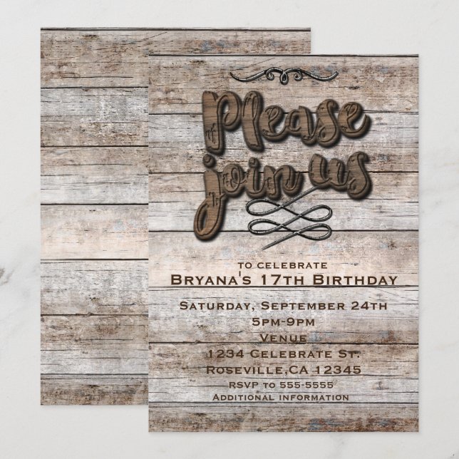 Invitation élégante en bois rustique de type marro (Devant / Derrière)