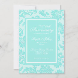 Invitation élégante en damas turquoise pour 50e an