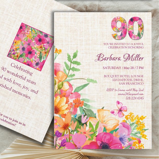 Invitation élégante en lin pour les 90 ans - Jardi (Créateur téléchargé)