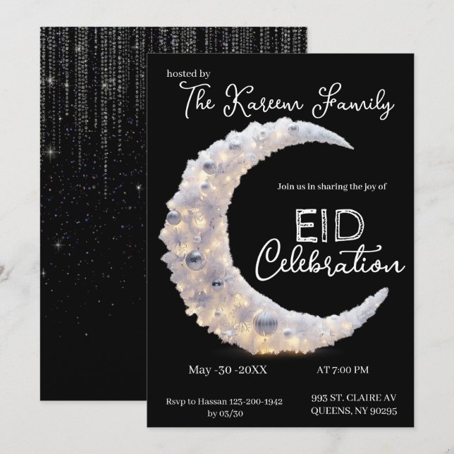 Invitation élégante en noir et blanc pour la fête  (Devant / Derrière)