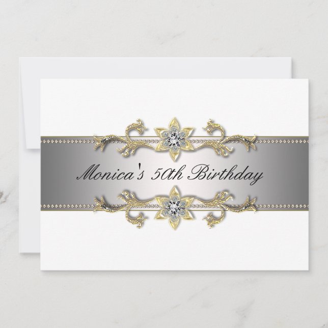 Invitation élégante en or blanc pour 50e anniversa (Devant)