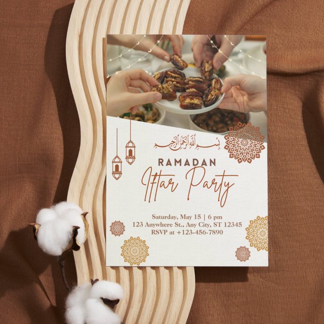 Invitation élégante en or pour Iftar de Ramadan av (Elegant Gold & Floral Ramadan Iftar Invitation with Photo)