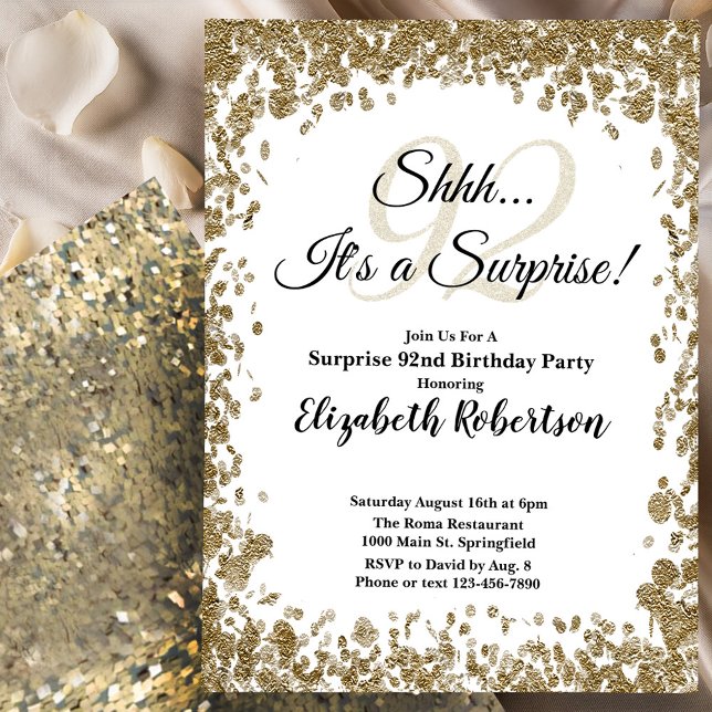 Invitation élégante en or pour les 92 ans (Créateur téléchargé)