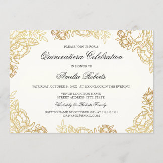 Invitation élégante en or pour Quinceanera avec mo