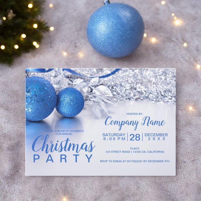 Invitation Élégante entreprise de glace de balle bleue de Noë (Elegant Christmas blue ball ice business corporate Invitation)