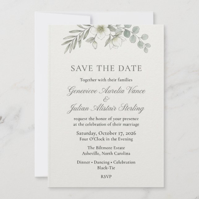 Invitation Élégante Épargne Botanique Eucalyptus & Hellebore  (Devant)