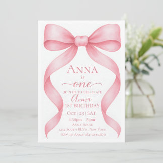 Invitation élégante et ajustable avec un nœud rose
