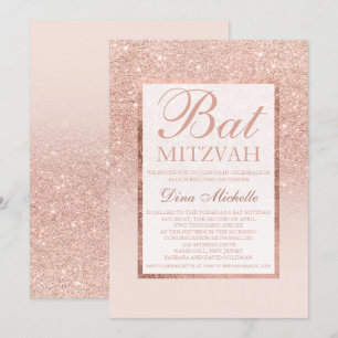 Invitation  élégante et chic Bat Mitzvah rose doré