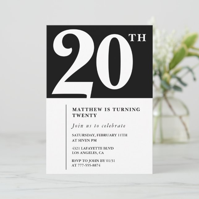 Invitation élégante et chic pour 20e anniversaire  (Debout devant)