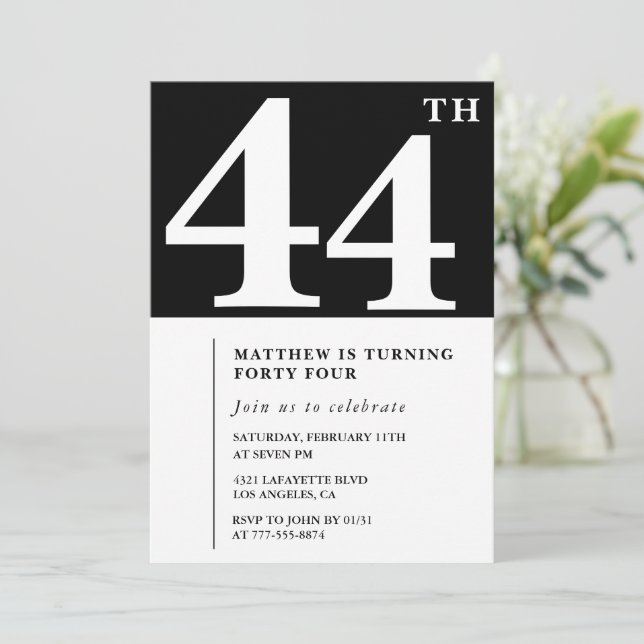 Invitation élégante et chic pour 44e anniversaire  (Debout devant)
