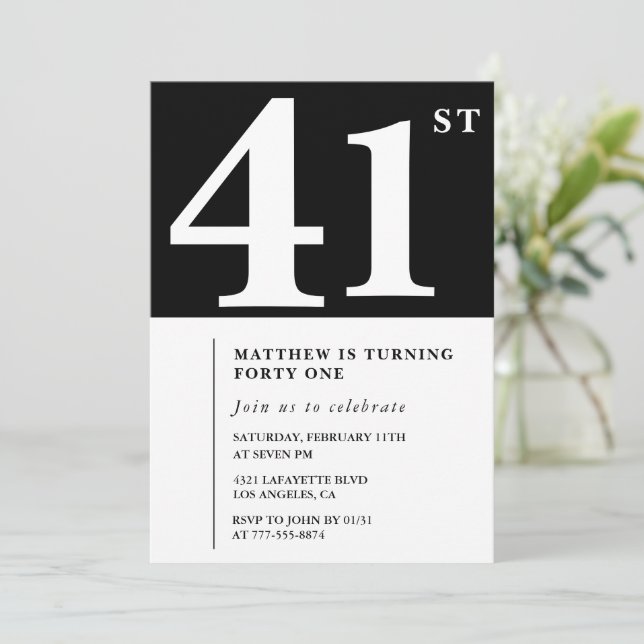Invitation élégante et chic pour les 41 ans en noi (Debout devant)