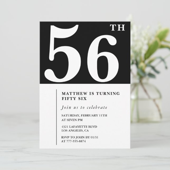 Invitation élégante et chic pour les 56 ans en noi (Debout devant)