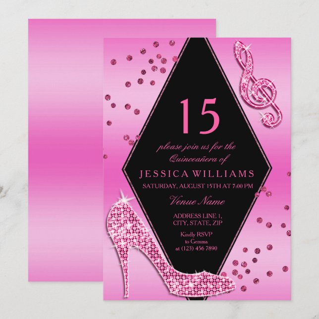 Invitation Élégante et chic Quinceañera rose (Devant / Derrière)