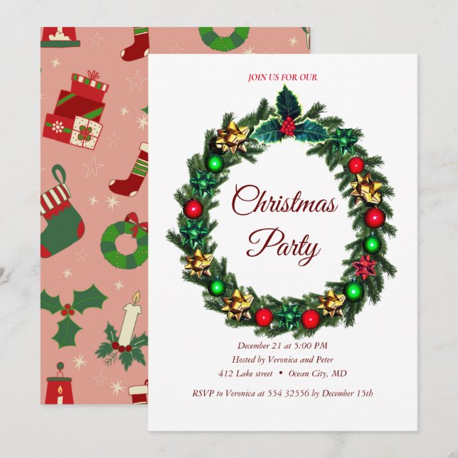 Invitation élégante et douce pour Noël (Devant / Derrière)