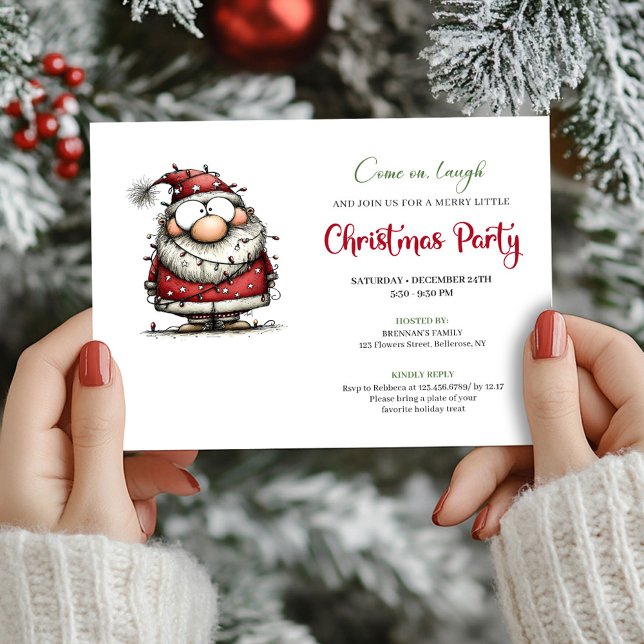 Invitation élégante et drôle de fête de Noël avec  (Elegant Funny Santa Claus Holiday Party Invite)