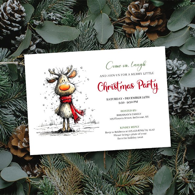 Invitation élégante et drôle de fête de Noël avec  (Elegant funny reindeer Christmas party invitation

)