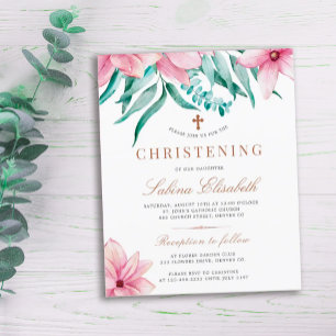 Invitation élégante et florale rose pour baptême à