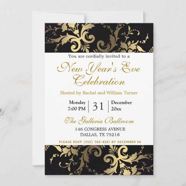 Invitation élégante et moderne pour le réveillon d (Devant)